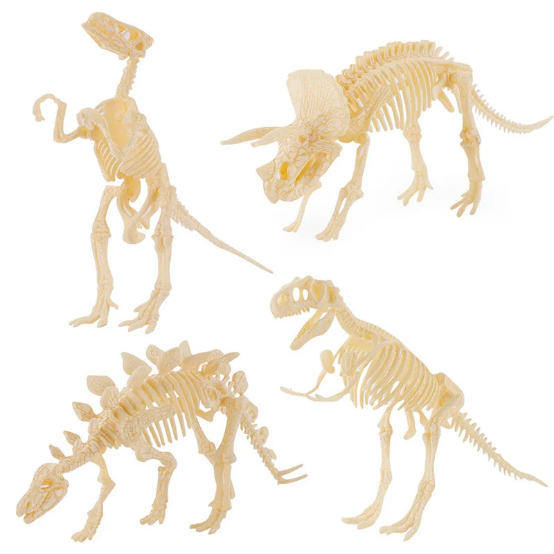 Juguete de modelos ensamblables de esqueletos de dinosaurios en 3D, kits de excavación 3D, serie de rompecabezas en miniatura de Triceratops/Stegosaurus/Velociraptor