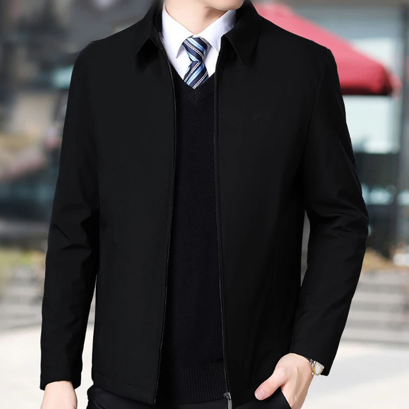 Spring Autumn Men's Jacket Brand Business Casual Coats Turn Down Collar Jacket Men Zipper Simple Office Outerwear Mens Clothing