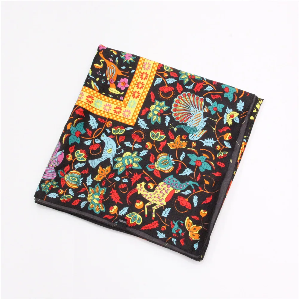 POBING Twill Silk Scarf Women Shawls Forest Animals Print Stoles Bandana Kerchief Hijab Square Scarves Wraps Silk Foulards 130CM