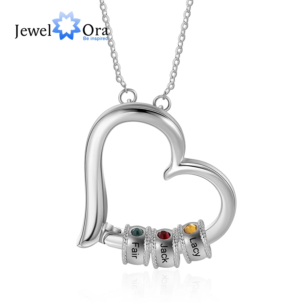 Personalized Family Heart Pendant with 1-5 Birthstones Customized Engraving Name Mother Necklace New Year Christmas Gift