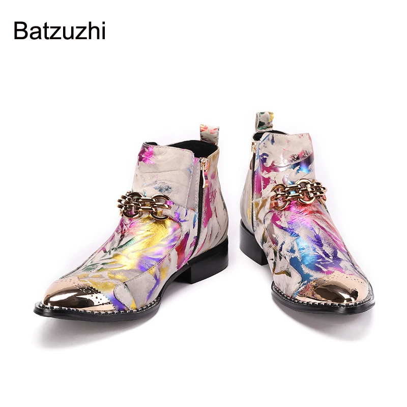 

Batzuzhi/2026, новые мужские ботинки в стиле рок, модные кожаные ботинки разных цветов, мужские короткие ботильоны для вечеринки/свадьбы, мужские, большой размер EU38-46