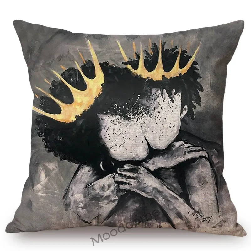 Black King African Man Art Africa Queen Abstract Oil Painting Impressionism Home Decorative Pillow Case Sofa Linen Cushion Cover