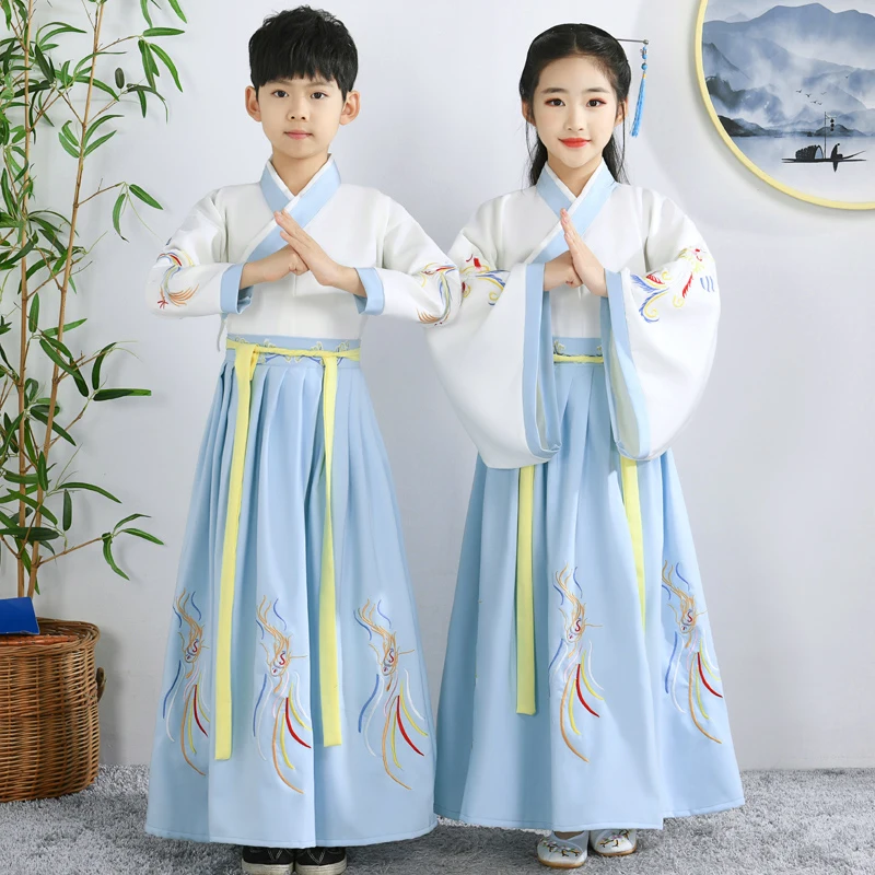 Children's Hanfu Chinese Style Costumes Ancient Poem Recitation Costumes Creative Musical Instrument Performance Costumes LB766