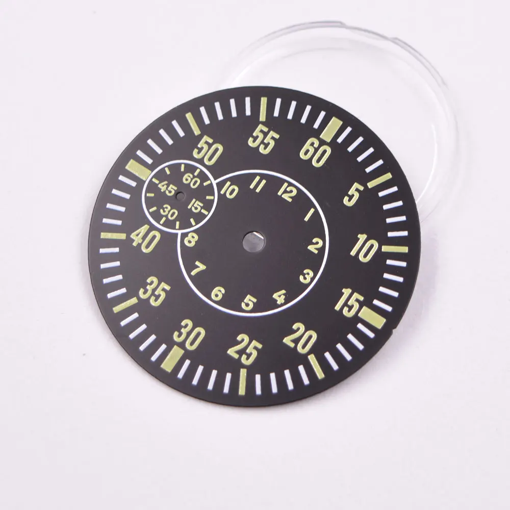 38.5mm sterile dial Fits ETA 6497 ST3600 movement Green luminous Dial