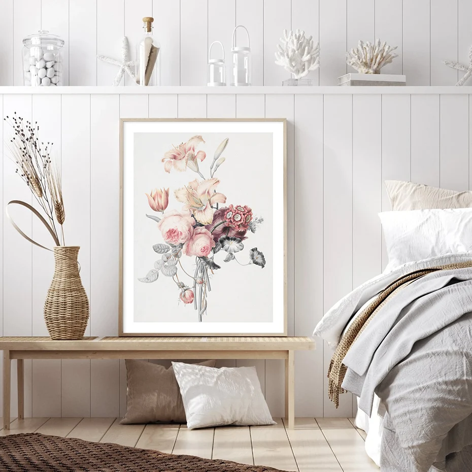 

Vintage Pink Grey Floral Beige Background Canvas Painting Poster and Print Wall Art Pictures for Living Room Home Decorations