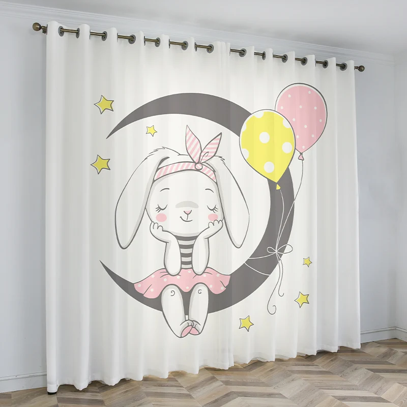 Multiple Pattern Of Cute Cartoon Rabbit Digital Printing Kid’S Shading Window Curtain For Girls