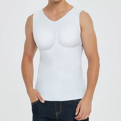 Chaleco muscular para hombre, camisetas sin mangas de culturismo, inserciones extraíbles, ropa interior acolchada para Barriga, moldeador de cuerpo