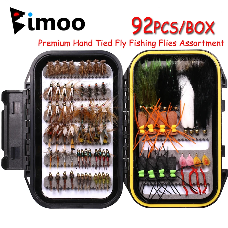 

Bimoo 92pcs Wet Dry Nymph Streamer Beginner Fishing Fly Kit for Trout Bass Grayling Panfish Wooly Bugger Terrestrial Emerger Fly