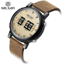 Top Brand Luxury Men Watch Rotating Numbers Wheel Leather Strap Sports Quartz Mens Watches Relogio Masculino Male WristWatches