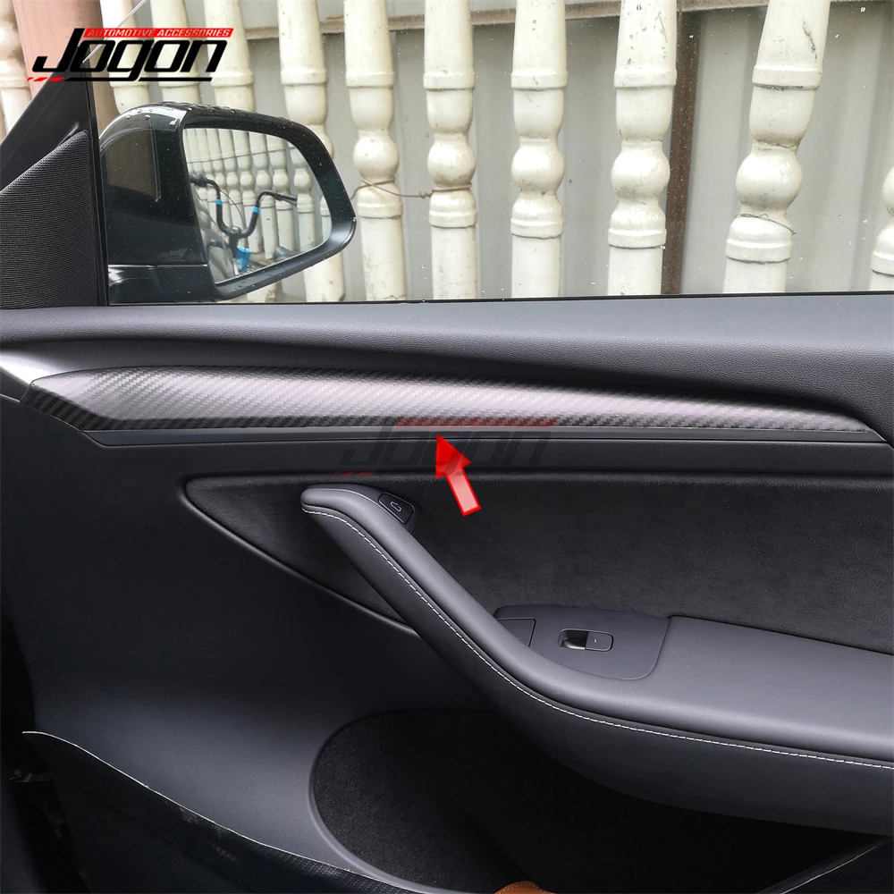 Real Carbon Fiber For Tesla Model 3 2021-2023 Model Y Car Interior Center Dashboard Strip Side Door Panel Cover Trim Accessories