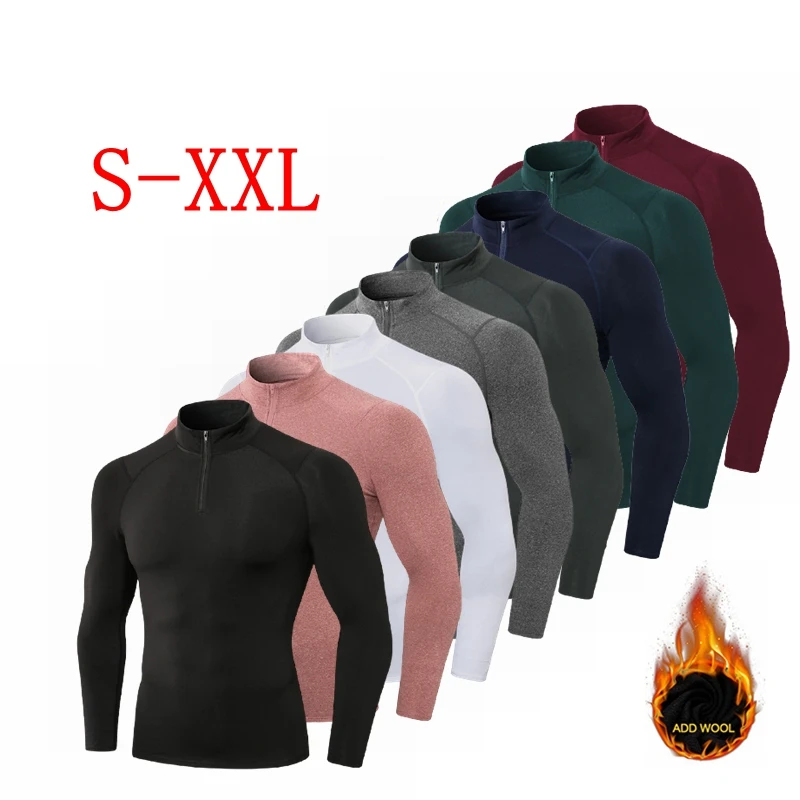 

Men's Long-Sleeved Gym Stretch Lapel Zipper Design Top Winter Quick-Drying Men's Running top T-shirt