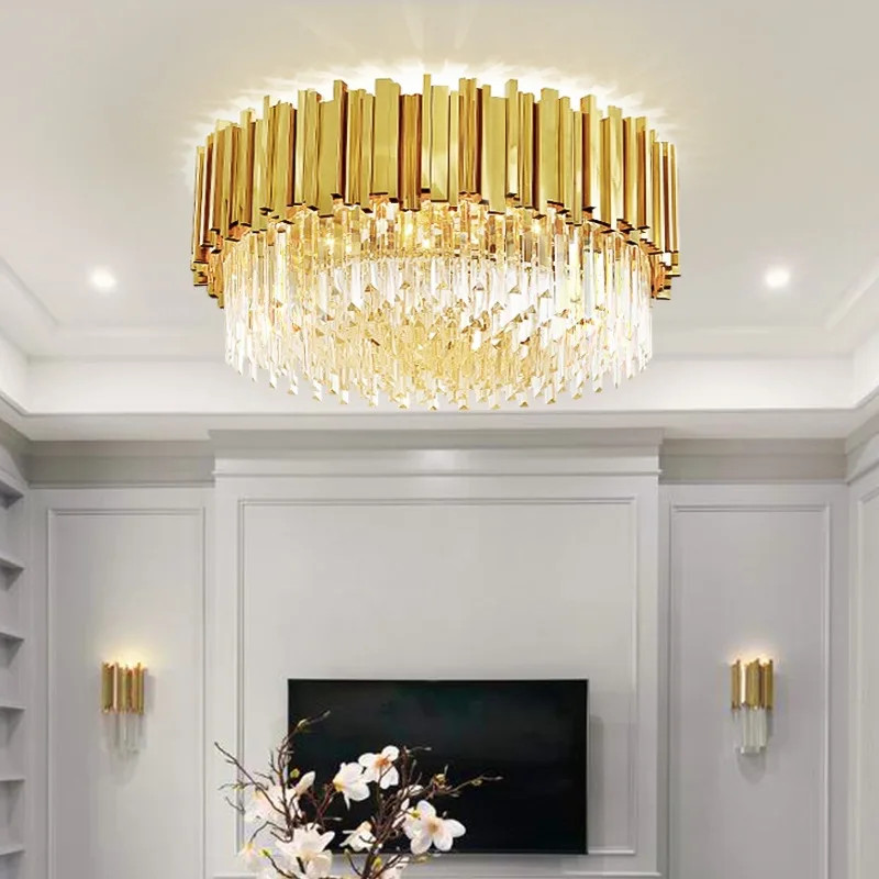 Modern nordic Decoration Round Led Crystal Ceiling Lights Baking Finish Gold Dual Purpose Ceiling lamp Living Room kitchen