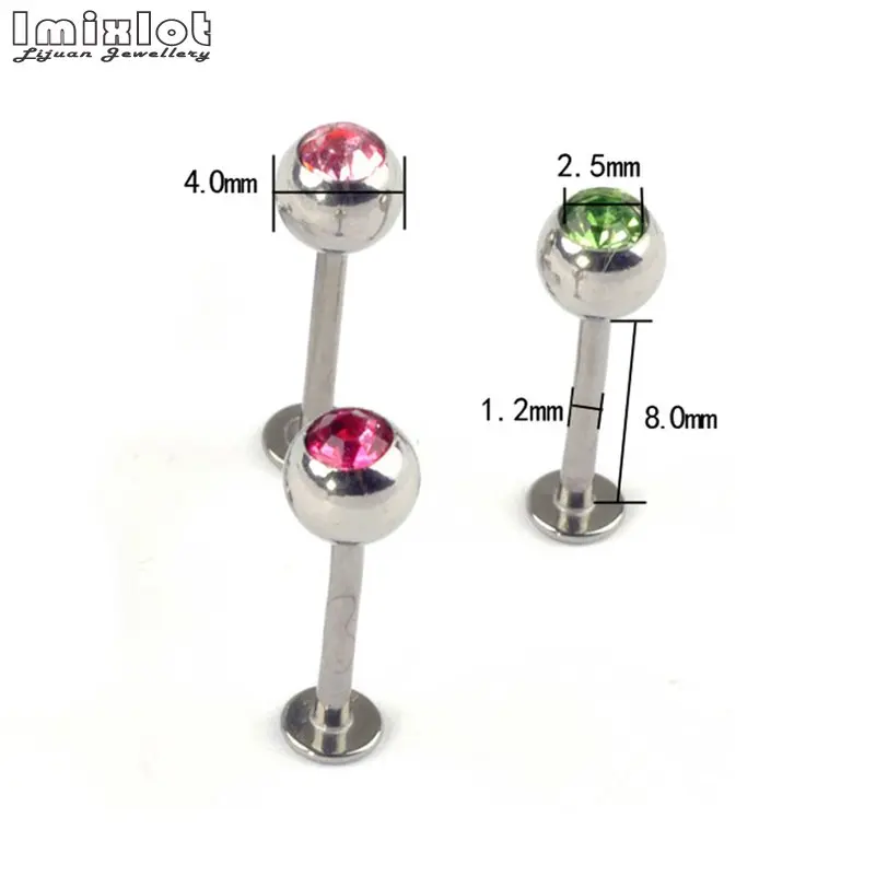 20Pcs 16G Labret Tragus Cartilage Earring Punk Crystal Ball Tragus Lip Ring Monroe Ear Cartilage Earring Piercing Body Jewelry