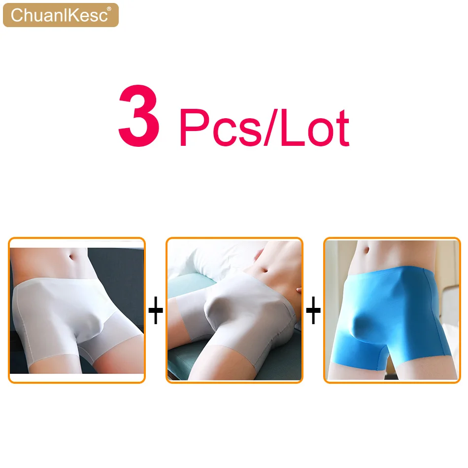3 Pcs/Lot Sexy Traceless Men's Boxers Ultra Thin Translucent Underwear Refreshing And Comfortable 3D Shorts