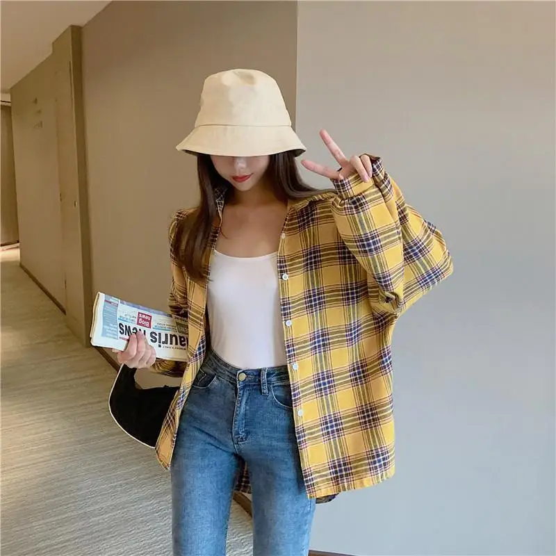 Koreaanse Stijl Plaid Klassieke Losse Shirts Blouse Vrouwen Dagelijks Alle-Match Leuke Student Vrouwen Kleding 2020 Nieuwe