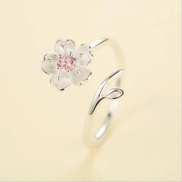 

SA SILVERAGE Fine Jewelry Trendy Party Pink AAA CZ Ring 2020 New Arrivals 925 Sterling Silver Adjustable Flower Rings For Women