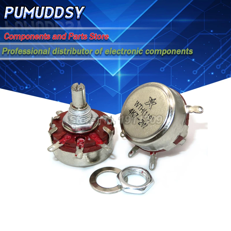 2PCS WTH118 2W 1A Potentiometer 1K 2.2K 4.7K 10K 22K 47K 100K 470K 1M WTH118-2W Round Shaft Carbon Rotary Taper Potentiometer