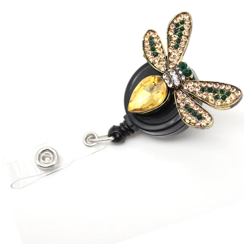 Vintage Rhinestone Bee Office Gift Badge Reel Jewelry Nursing School Accessories Sparkly Honybee Badge Holder