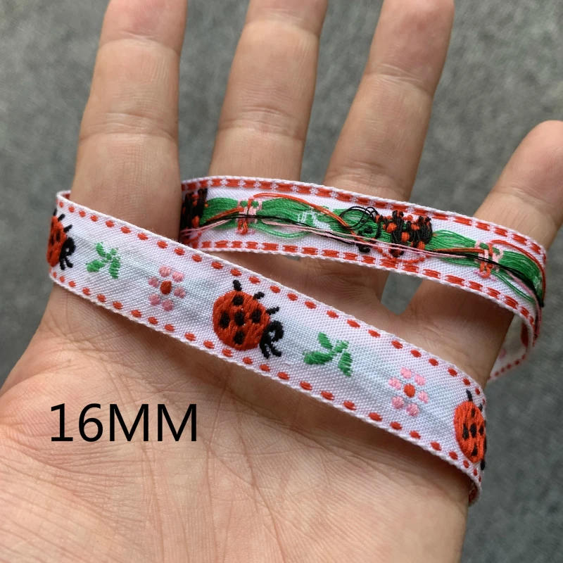 3YARD 5/8 INCH 16-17MM  Ladybug Colorful Car Atrawberry Handmade Jacquard Ribbon Lace Hand-made Hair Clip Accessories ZERZEEMOOY