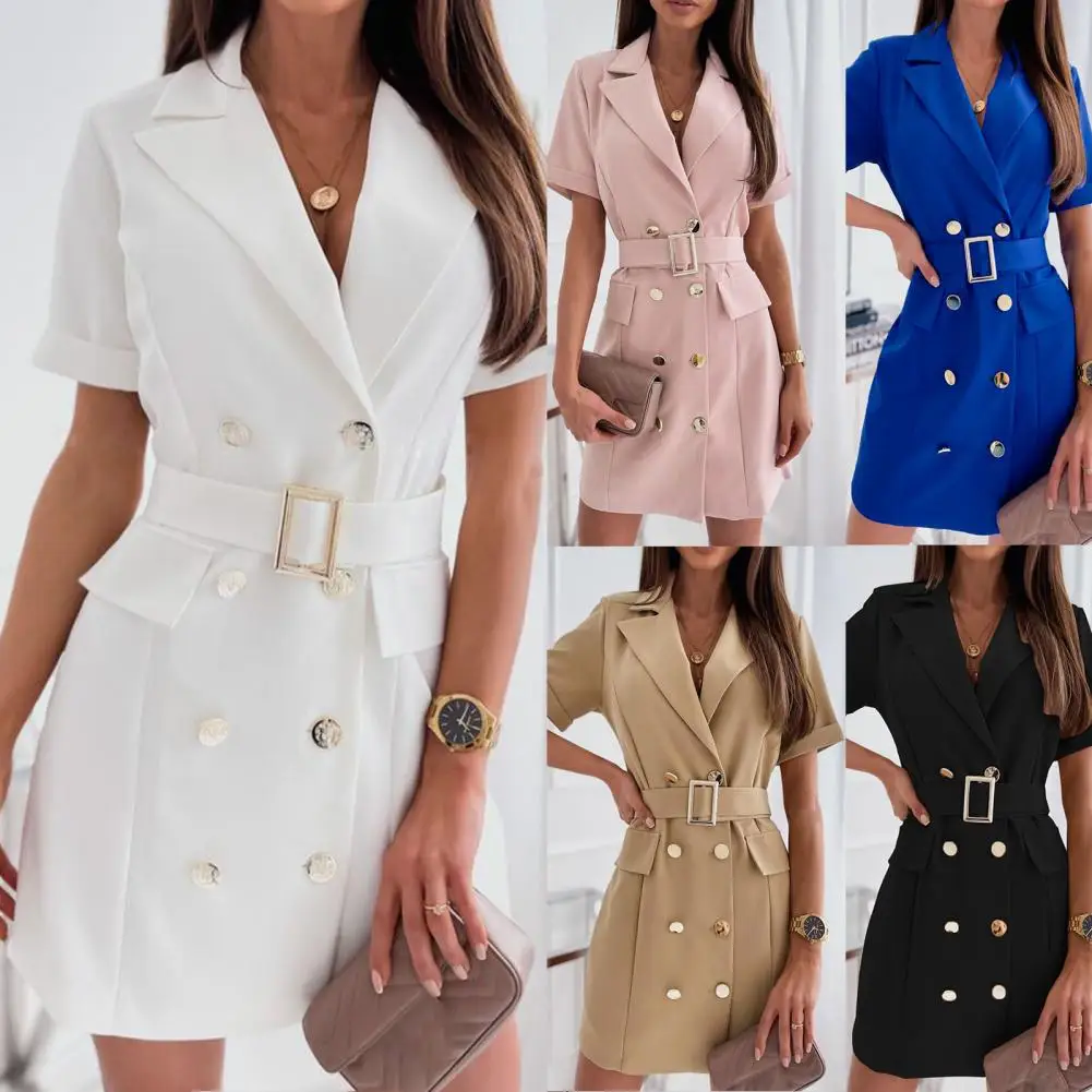 Elegant Hand over Collar Women Suit Jacket Dress Double-breasted Suit Jacket Dress Chic for Office Suit Dress