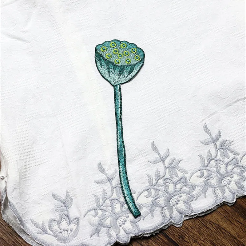 

AHYONNIEX 5,2 см X 19,5 см, Цветочная вышивка лотоса, патчи для джинсов, платьев, курток, аксессуары для шитья аппликаций своими руками