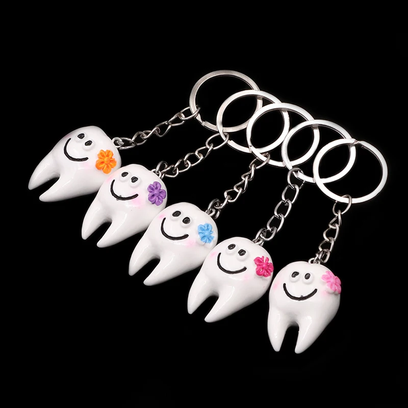 10pcs Cartoon Teeth Keychain Dentist Decoration Key Chains Pendant Resin Tooth Model Shape Key Rings Dental Clinic Gift For Kids