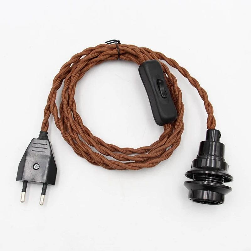 EU Stecker Vintage Power Cords Mit Linie Schalter und E14 Lampe Licht Buchse Verdreht Draht Kabel Mit Lampe Halter