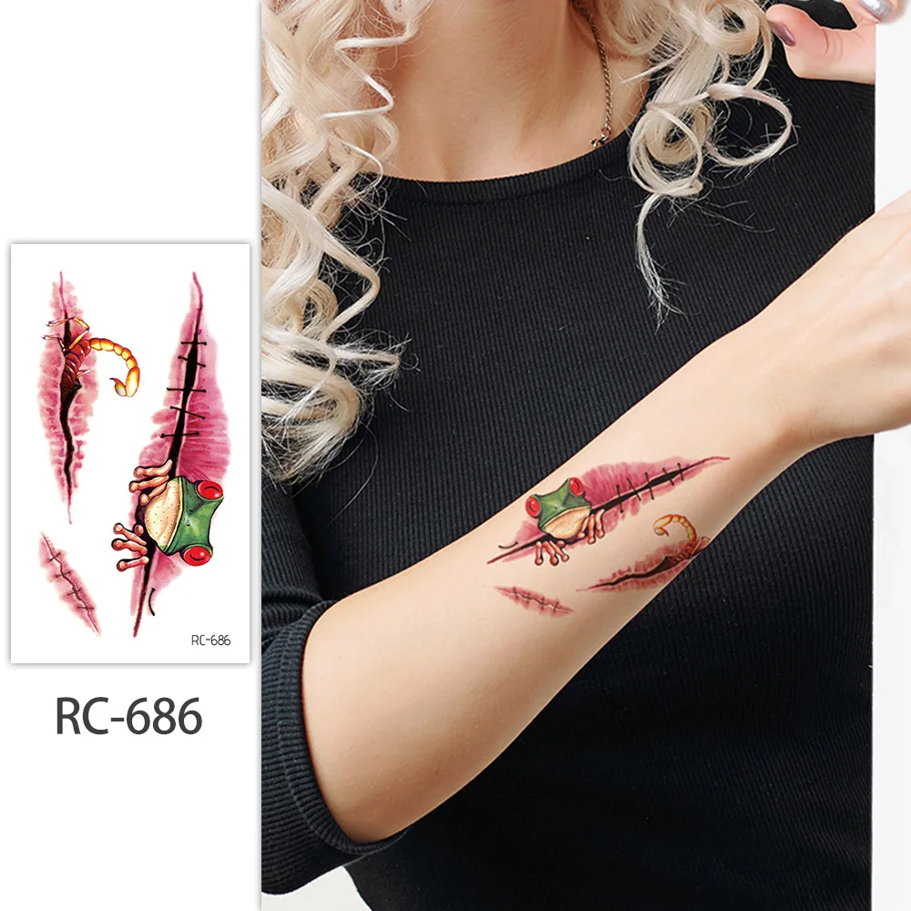 Tatouages temporaires imperméables et réalistes, étiquettes de tatouage, cicatrices de taches de sang, pieuvre, araignée d'horreur d'halloween, vente en gros, livraison directe