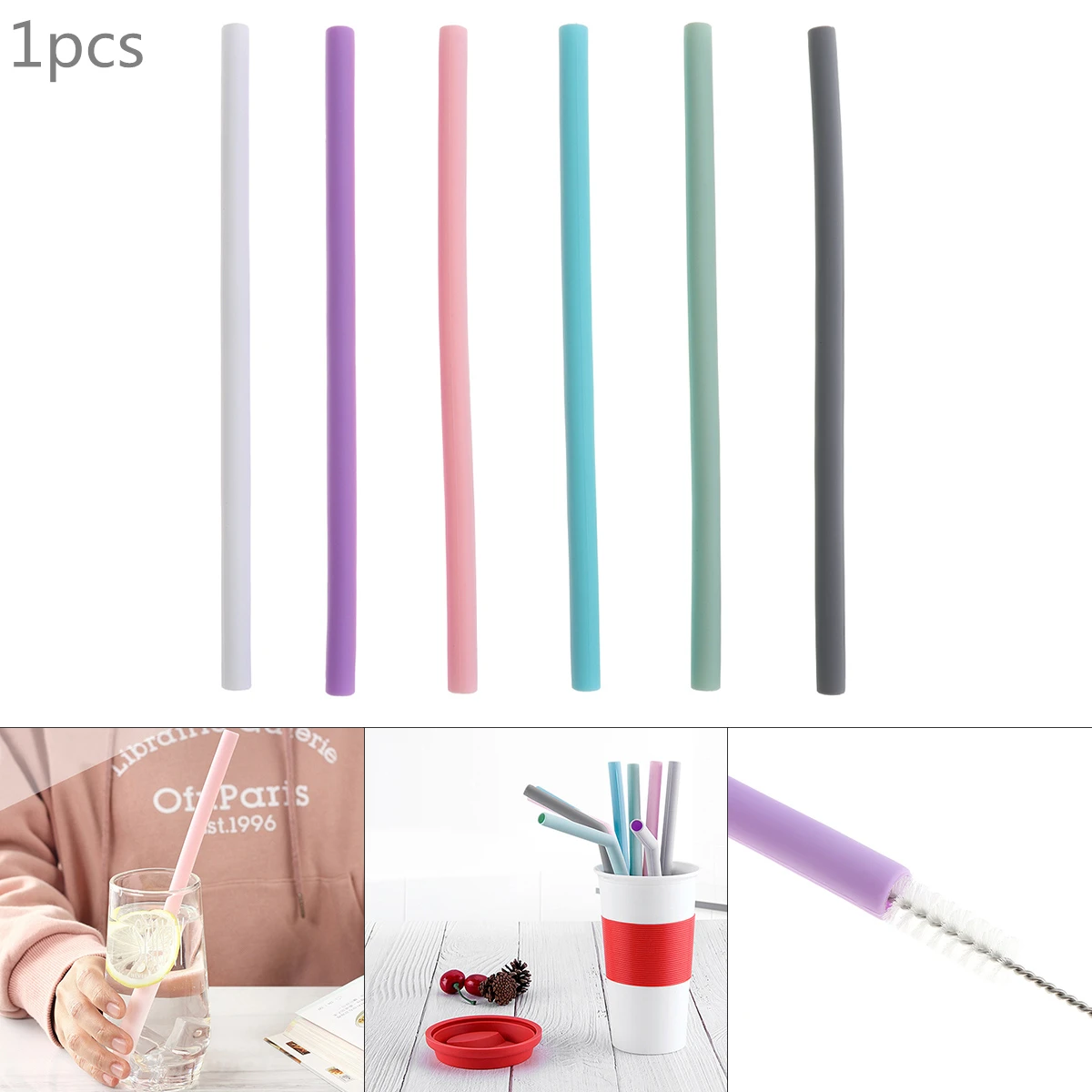 New 1pcs 6 Colors Universal  Reusable Flexible Straight Silicone Drinking Straws for - 40 Centigrade ~ 230 Centigrade