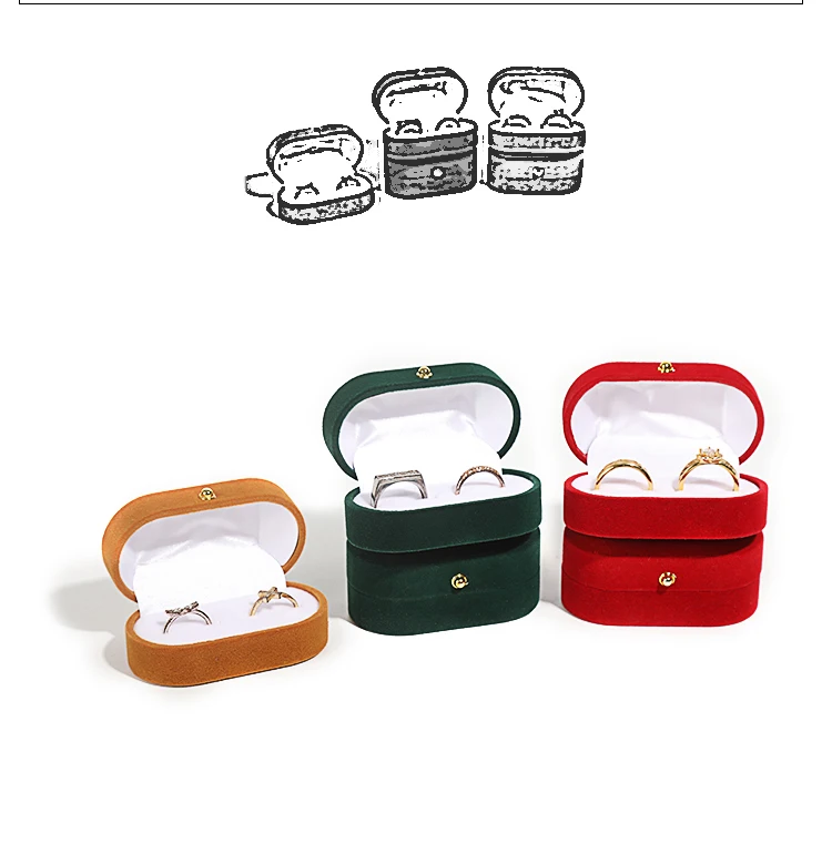 Wedding Ring Packaging Box Ear Studs Holder Velvet Engagement Couple Ring Box Valentine Gift Double Rings Storage Display Case
