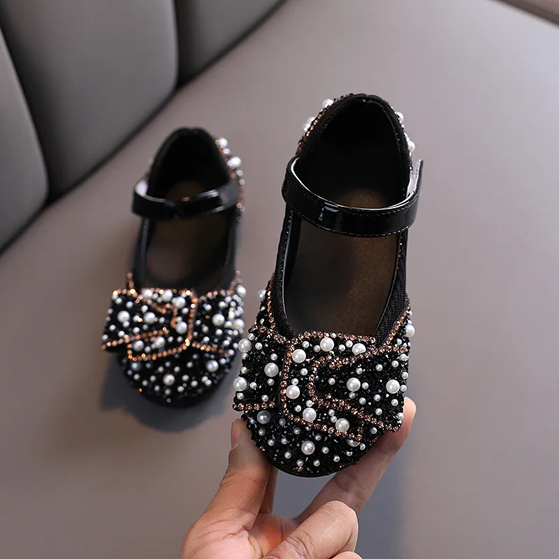 Baby Girls Party Leather Shoes For 1 2 3 4 5 6 Year Old toddler Girls Princess Flats Children Kids Dress Rhinestone Beads Shoes