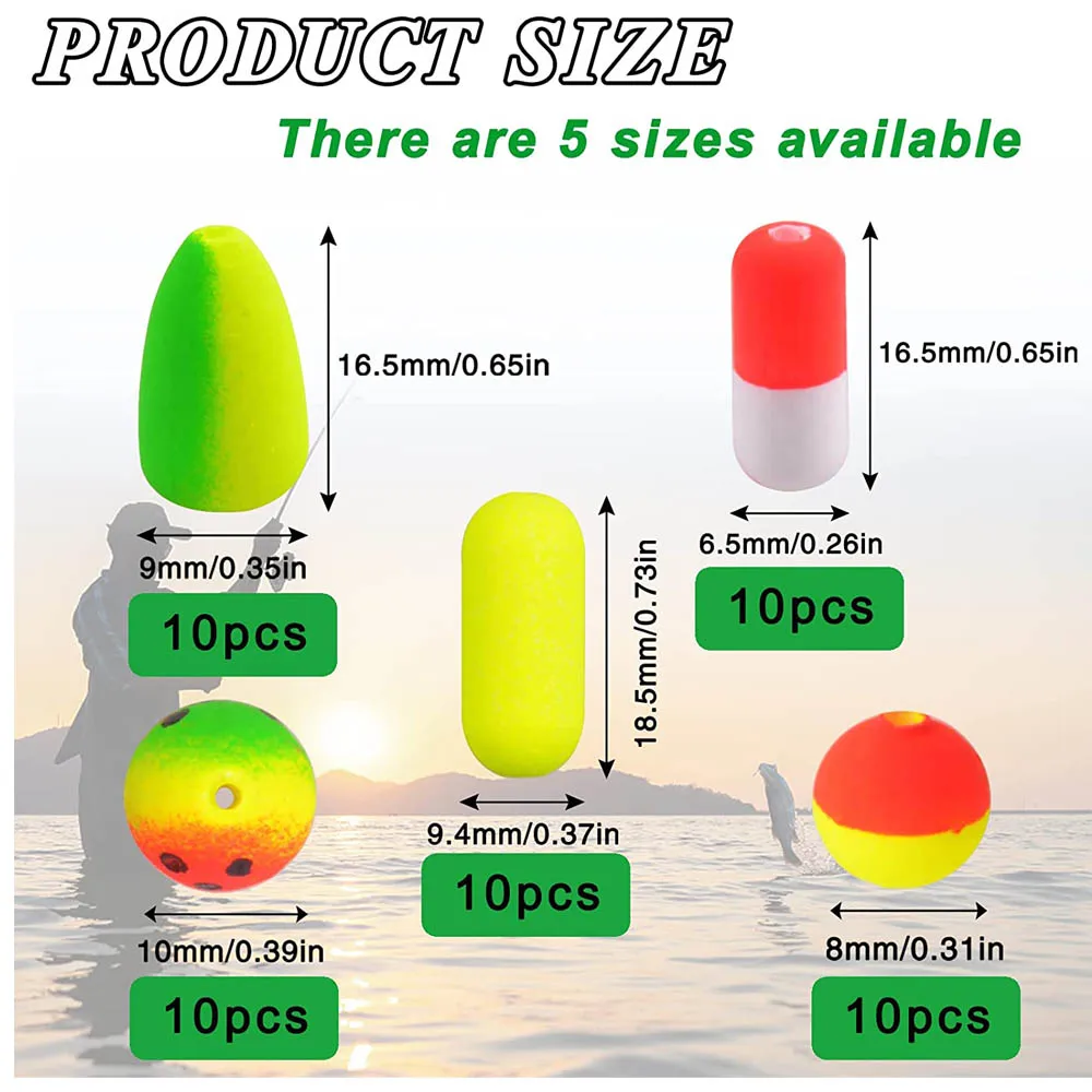 50Pcs Fishing Rig Floats Foam Pompano Fishing Bobbers Rigs Snell Floats Fishing Buoy Tackle Accessories Making Kit