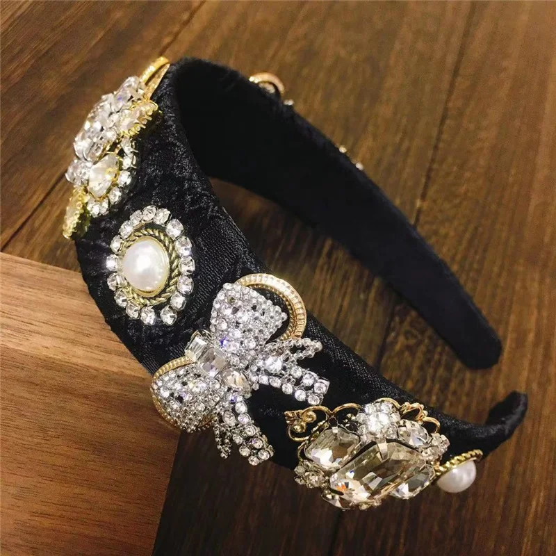 2021 Nerw Bowknot Baroque Rhinestone Crystal Headbands For Women High Quality Sparkly Luxury Geometric Hairbands For Girls Party