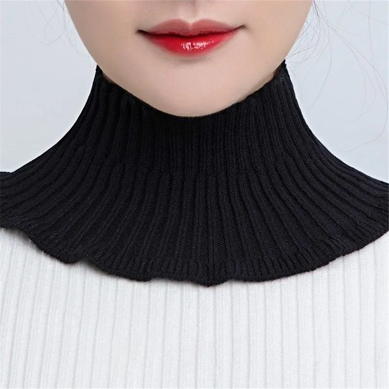 Cuello de tortuga de punto para mujer, cuello falso elástico de Color sólido, cubierta de cuello con volantes, bufanda envolvente desmontable a