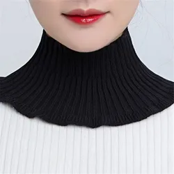 Cuello de tortuga de punto para mujer, cuello falso elástico de Color sólido, cubierta de cuello con volantes, bufanda envolvente desmontable a prueba de viento, Invierno