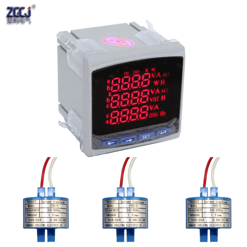 

100A 150A 200A 300A 250A 3 phase electricity digital meter multifunction power meter with 3pcs current transformers