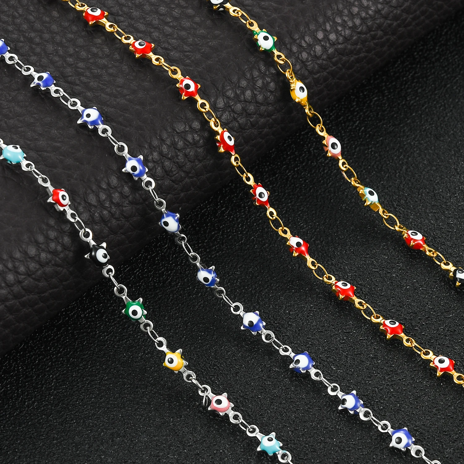 Nuevo collar de acero inoxidable para mujer, cadena para gafas contra el mal de ojo con estrella de cinco puntas, se puede personalizar en una variedad de colores de 6mm de ancho