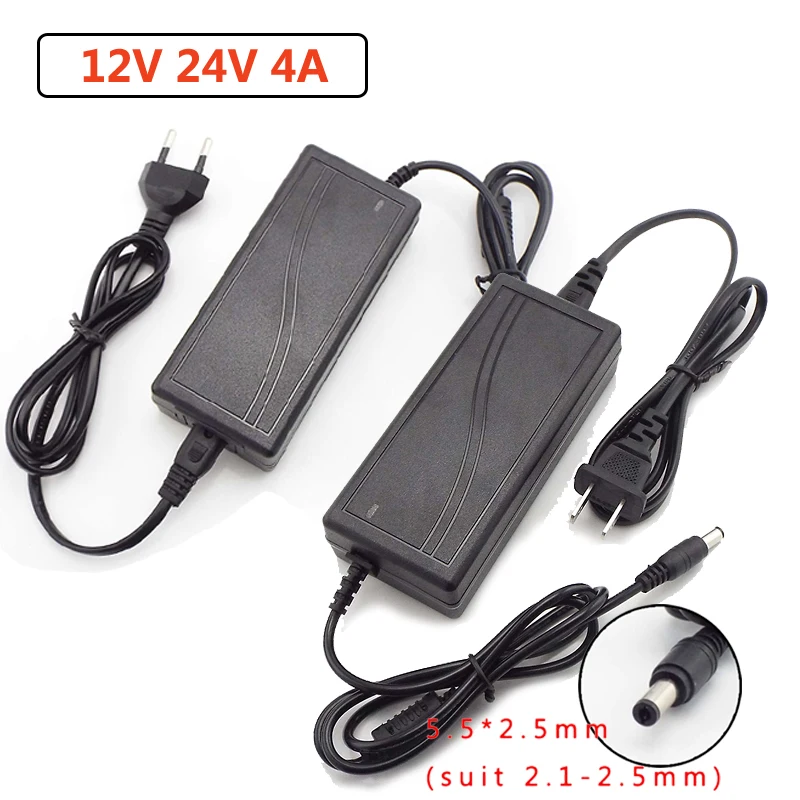 AC 110-240V to DC 12V 24V 4A Power Adapter Transformer US EU Charger Adaptor Supply Universal For LED Light Strip CCTV Camera