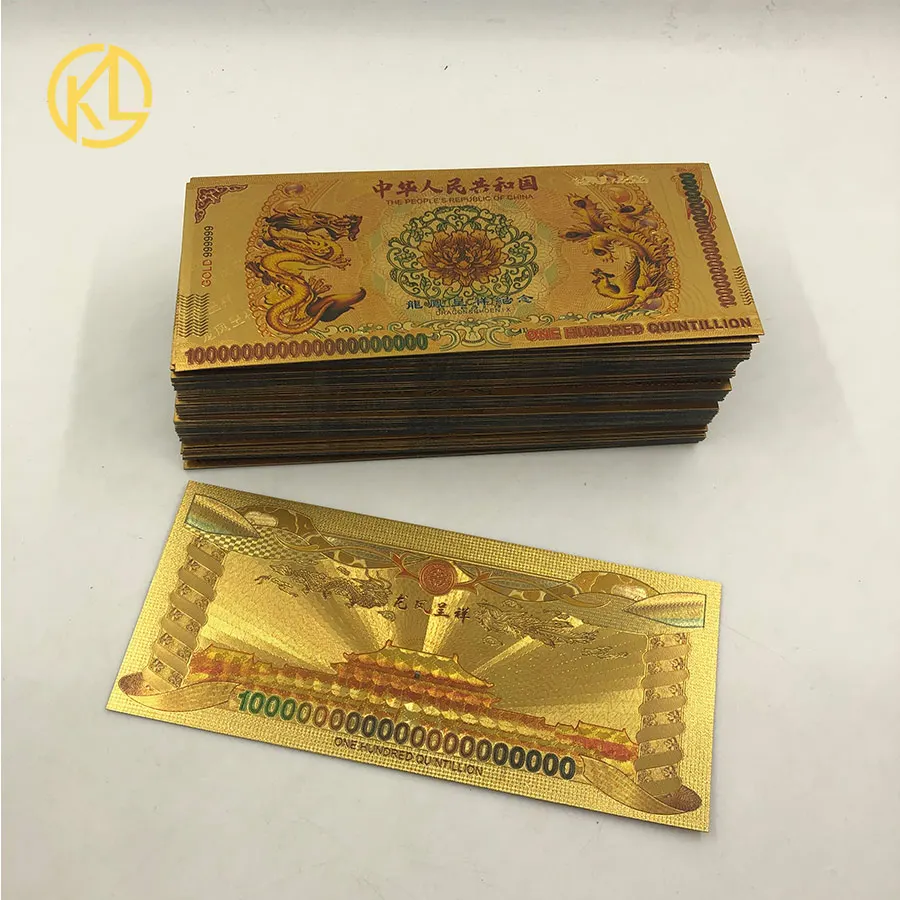 100 pcs gold type 999999 one hundred quintillion dragon and phoenix banknote for nice gift