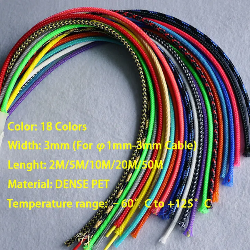 12 Colors 3mm~25mm PET braided tube hose cable harness nylon mesh sheath extended protection sleeve three woven encrypted