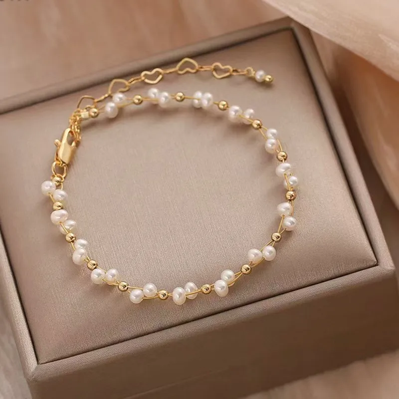 hot sell pearl natural small genuine pearl fresh water gold plated high quality bracelet with extension