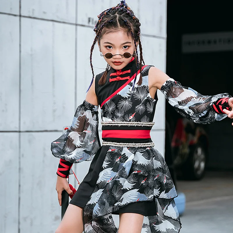 Vêtements de Jazz pour filles, costume de spectacle de défilé de Style chinois pour enfants, costume de Performance sur scène, Hip Hop, danse de rue, vêtements à la mode