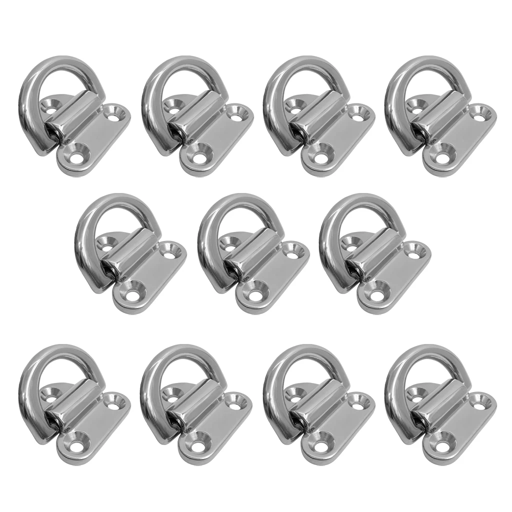 

11pcs 6mm Folding Deck Pad Eyes / Lashing D Ring Tie Down Point Anchor Fixing Cleat Plate - Marine Grade 316 Stainless Steel