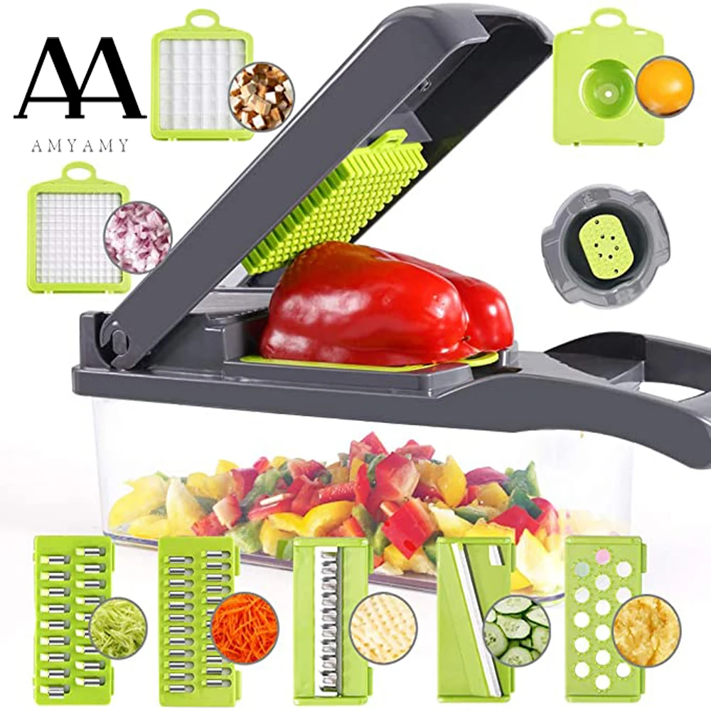 AMYAMY New Vegetable Chopper Spiralizer Slicer Cutter Chopper and Grater 9 in 1 Vegetable Pro Food Chopper Slicer Dicer Cutter