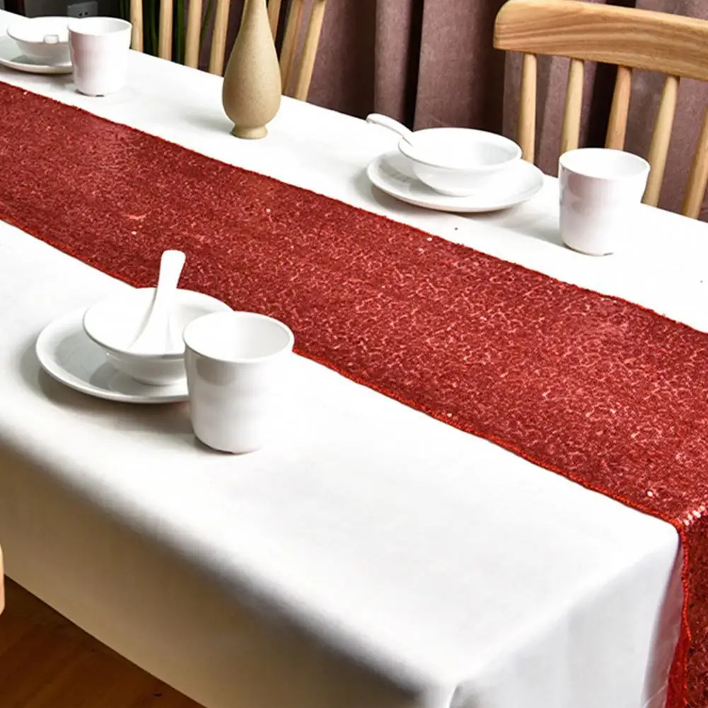 1PC Table Runner Glitter Breathable Fabric Mat Tear Resistant Quick Drying Sequin Table Runner for Party Home Decor