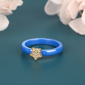 Fashion 3mm Width Ceramic Ring With Crystal Star For Women Elegant Jewelry Black White Pink Blue Smooth Ceramic Rings Gifts