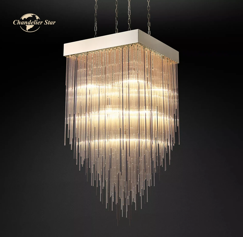 Modern Glass Chandelier Cascada Square Chandeliers LED Lustre Living Room Dining Room Pendant Lights Fixture Decoration