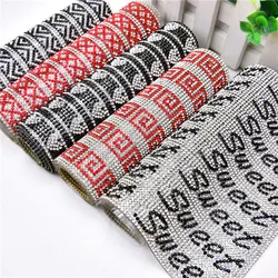 High Quality Rhinestones Sheet Trim 24*40Cm Color Crystal Glass Black Sweet Heart Mesh Tape Hotfix/Self Adhesive Diy Pants Decor
