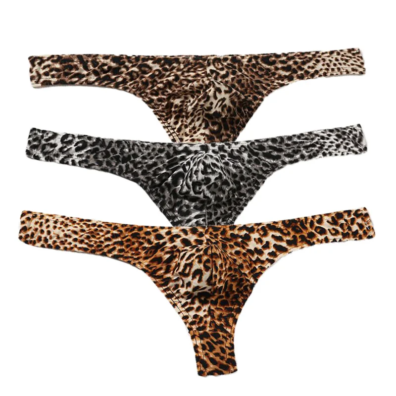 

3PCS Men Leopard Briefs Jockstrap Sexy Bugle Pouch Underwear String Homme Low Waist Mini Panties Plus Size Lingerie Underpants