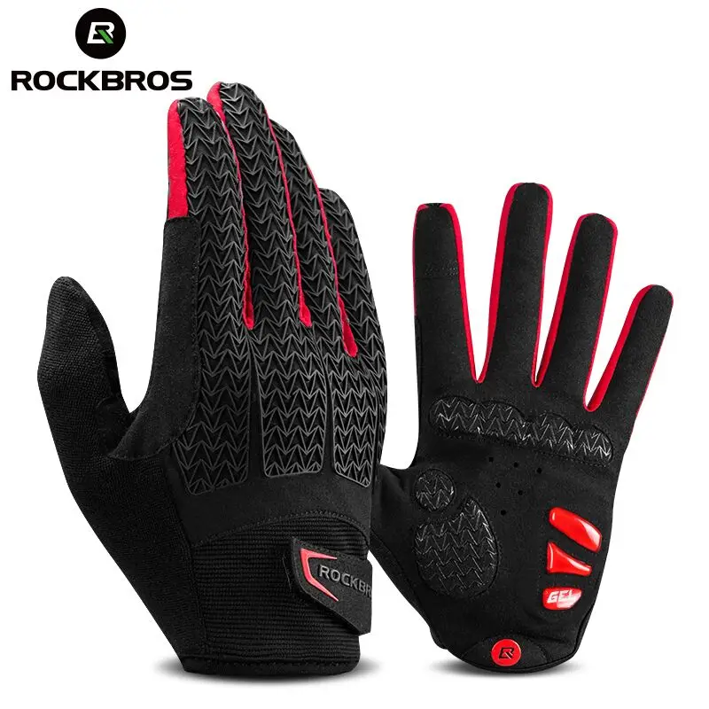 ROCKBROS Touch Screen Men Cycling Gloves Autumn Winter Windproof MTB Bike Bicycle Gloves GEL Pad Shockproof Full Finger Mittens